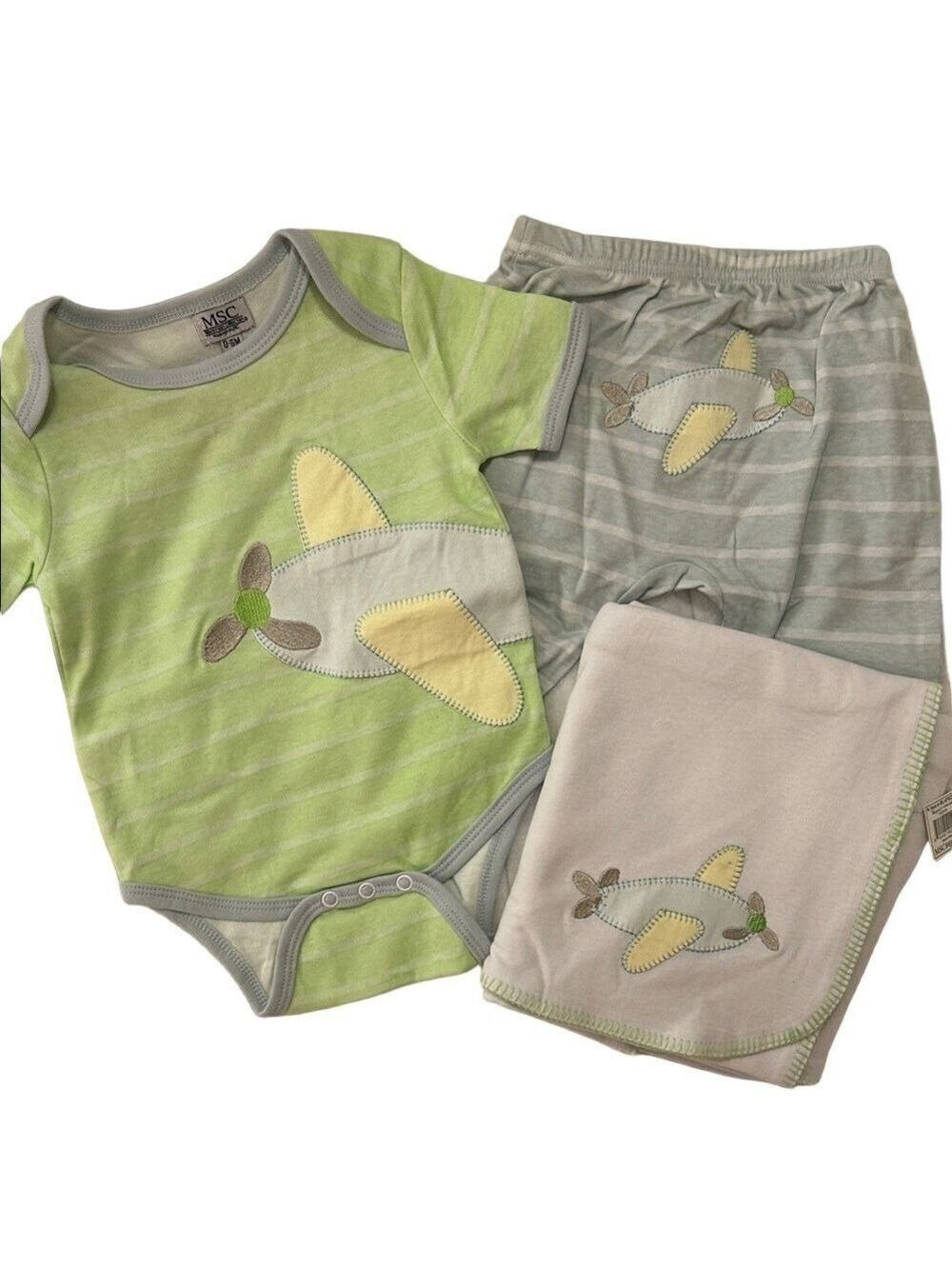 Kids Airplane Pajama Set Large Lime Green Light Gray 3-6 Months